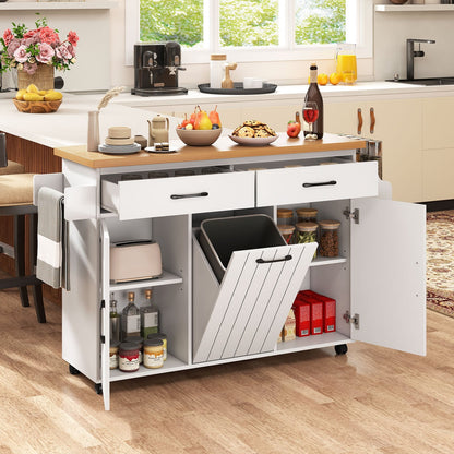 Mobile Kitchen Island Table with Trash Bag Storage for Dining Room-Black