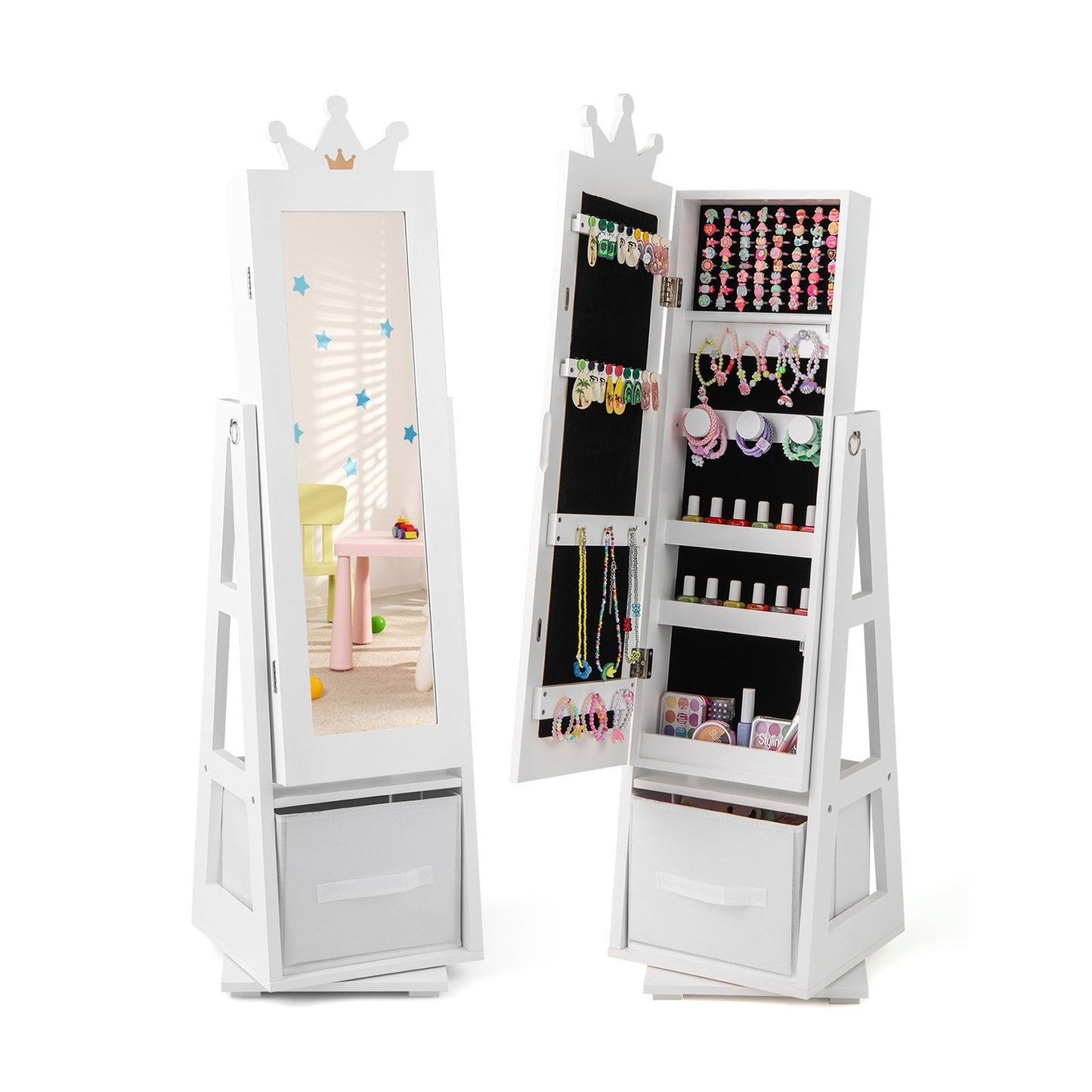 Kids Jewelry Armoire Cabinet with Large Storage Capacity and Swivel Base-Pink