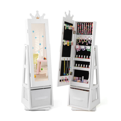 Kids Jewelry Armoire Cabinet with Large Storage Capacity and Swivel Base-Pink