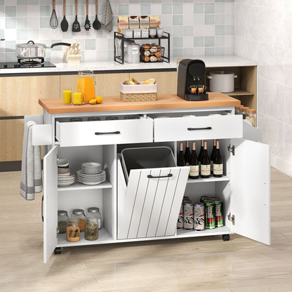 Mobile Kitchen Island Table with Trash Bag Storage for Dining Room-Black