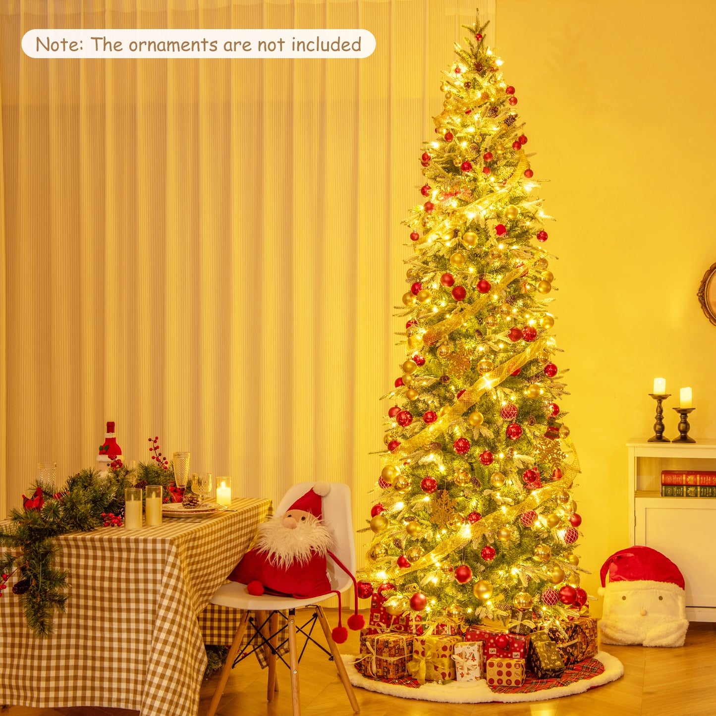 6/7.5/9 Feet Pre-Lit Artificial Christmas Tree Snow Flocked Hinged-9 FT