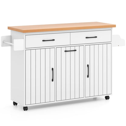 Mobile Kitchen Island Table with Trash Bag Storage for Dining Room-Black