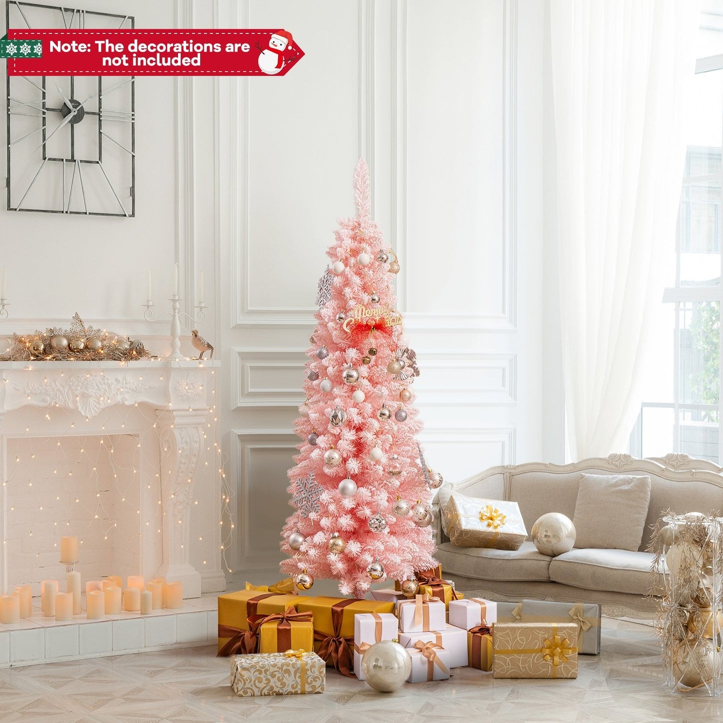 Snow Flocked 7 FT Artificial Pink Xmas Tree with 635 Branch Tips