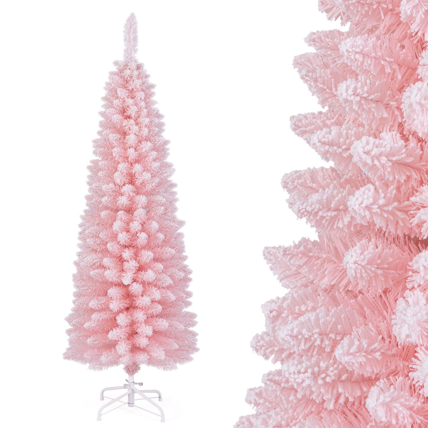 Snow Flocked 7 FT Artificial Pink Xmas Tree with 635 Branch Tips