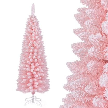 Snow Flocked 7 FT Artificial Pink Xmas Tree with 635 Branch Tips
