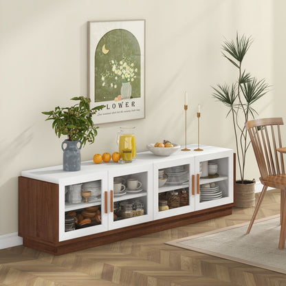 Large TV Stand for TVs up to 75 Inch with 4 Tempered Glass Doors for Living Room-Gray
