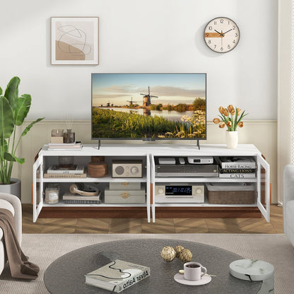 Large TV Stand for TVs up to 75 Inch with 4 Tempered Glass Doors for Living Room-Gray