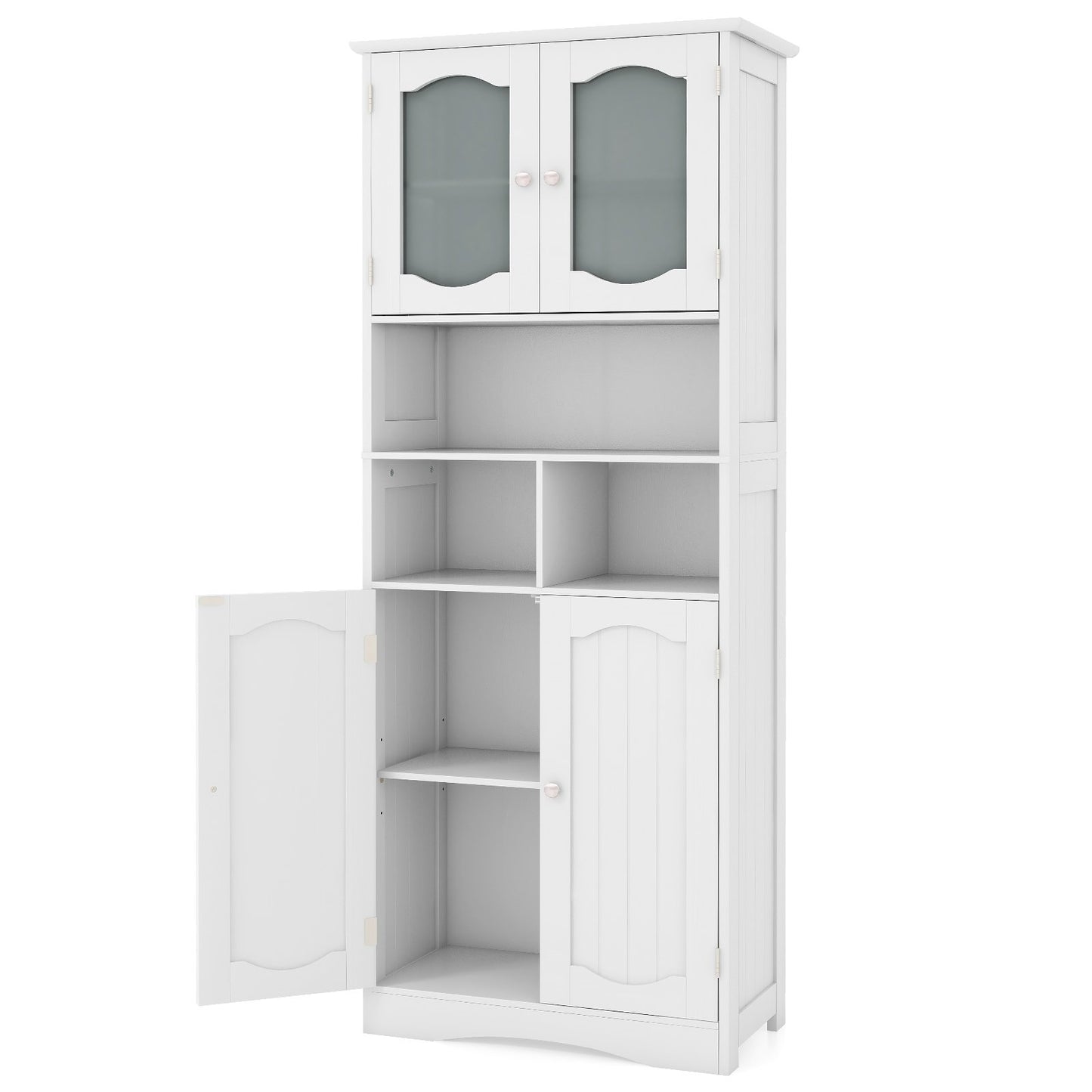 58.5 Inch Freestanding Linen Bathroom Storage Cabinet with Frost Glass Doors-Black