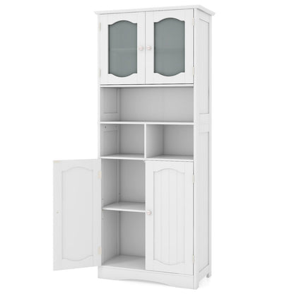 58.5 Inch Freestanding Linen Bathroom Storage Cabinet with Frost Glass Doors-Black