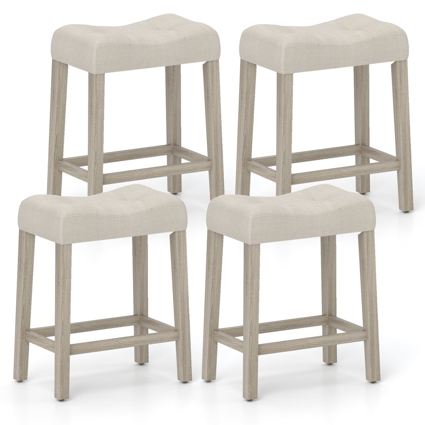 Set of 4 Upholstered Counter Height Bar Stool with Curved Saddle-Seat-Gray