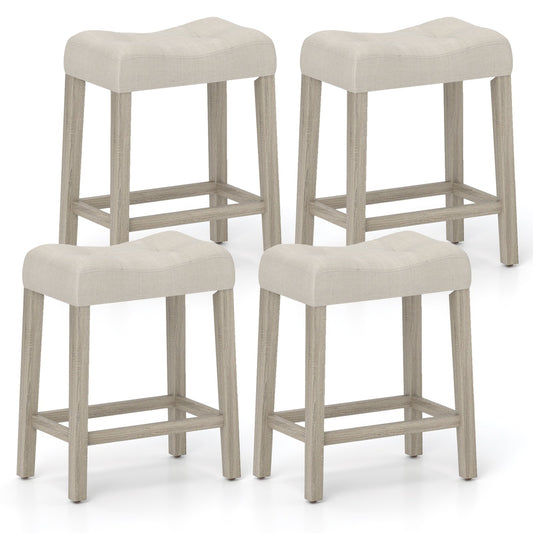 Set of 4 Upholstered Counter Height Bar Stool with Curved Saddle-Seat-Gray