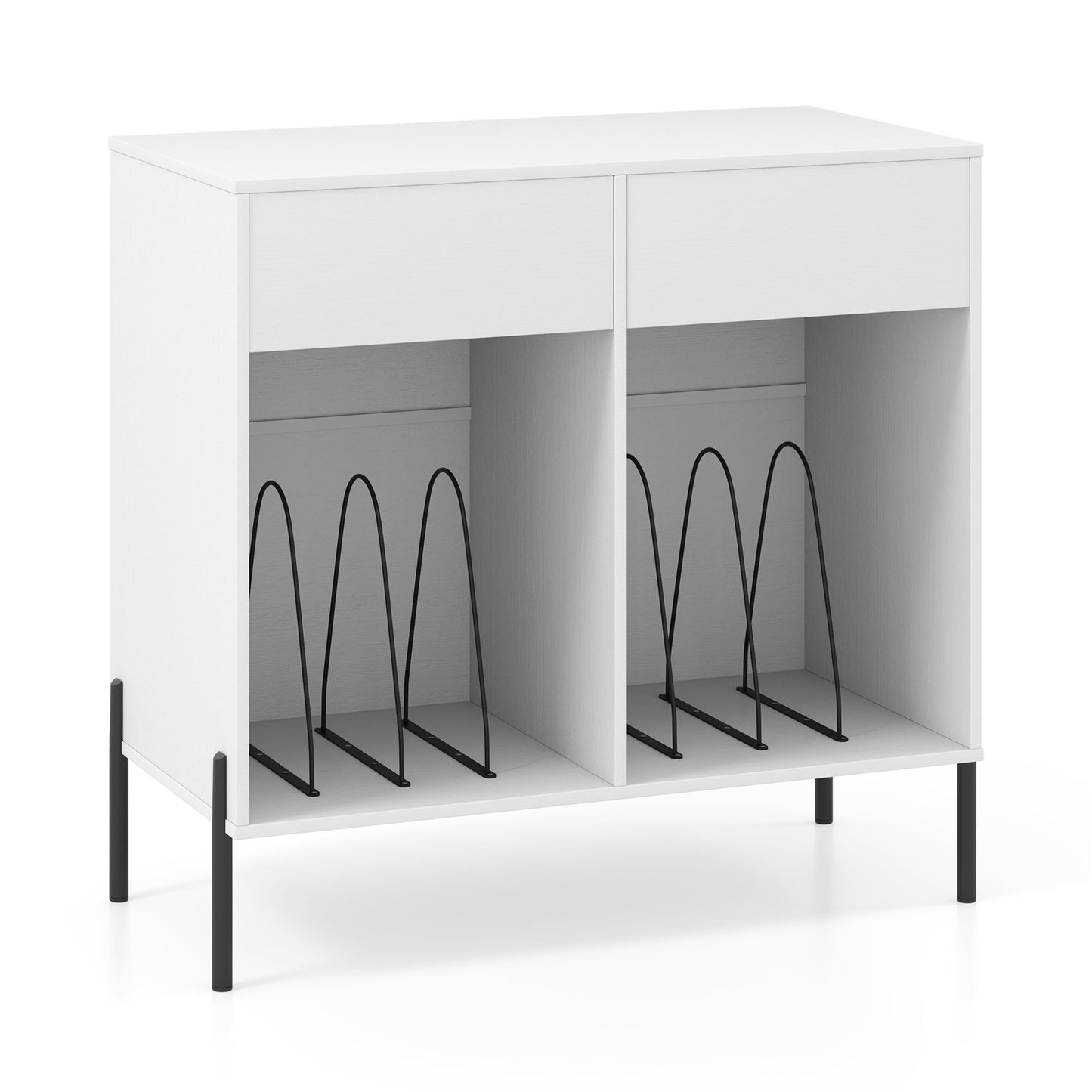 Record Player Stand with Power Outlets Double Wide Turntable Stand Vinyl Record Storage Table-Black