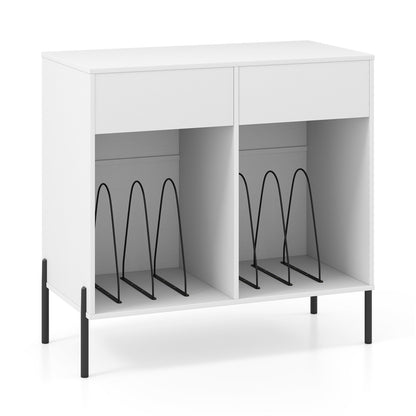 Record Player Stand with Power Outlets Double Wide Turntable Stand Vinyl Record Storage Table-Black