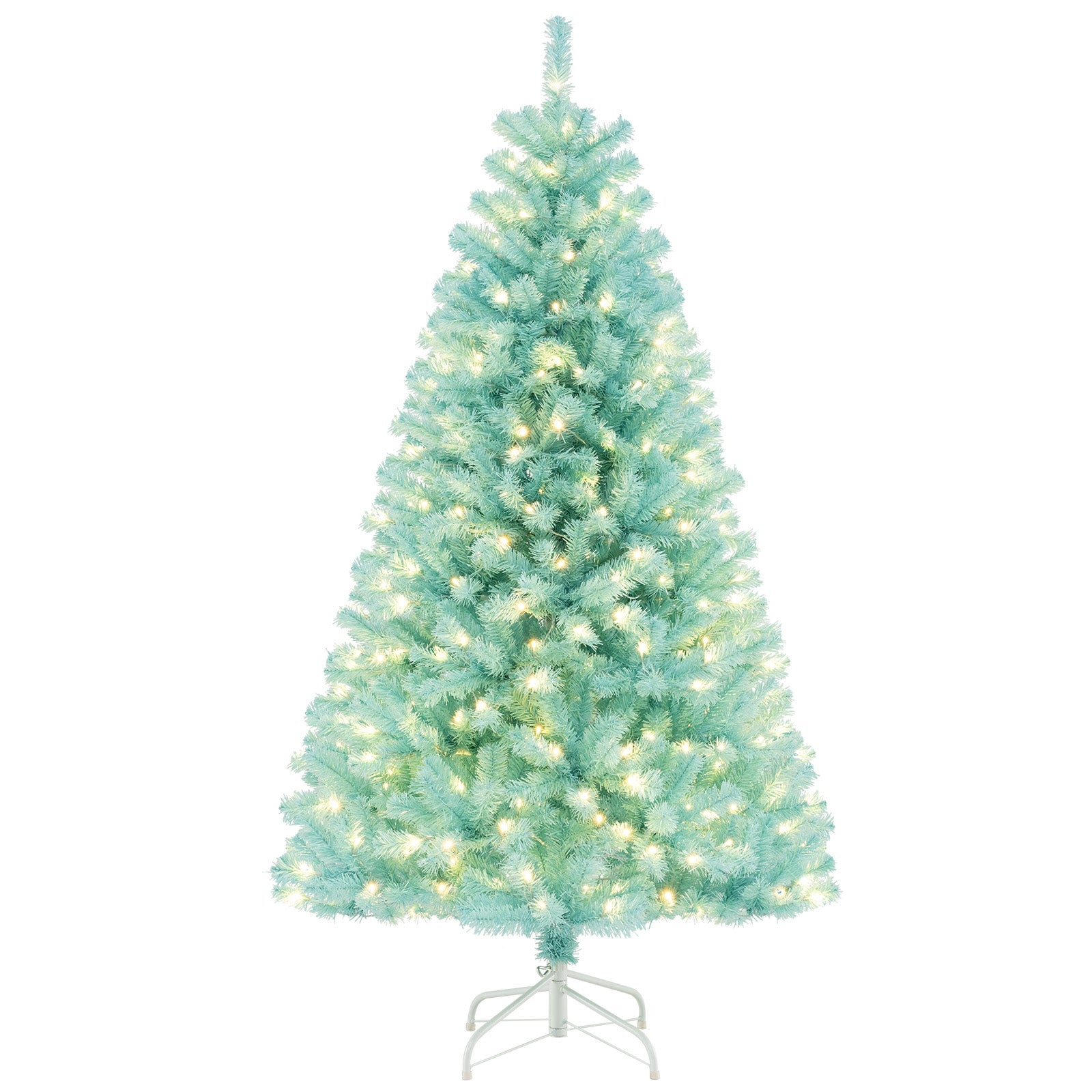6/7 ft blue artificial Christmas tree with warm white LED lights and foldable metal stand, holiday decor by Wilsons Home Store