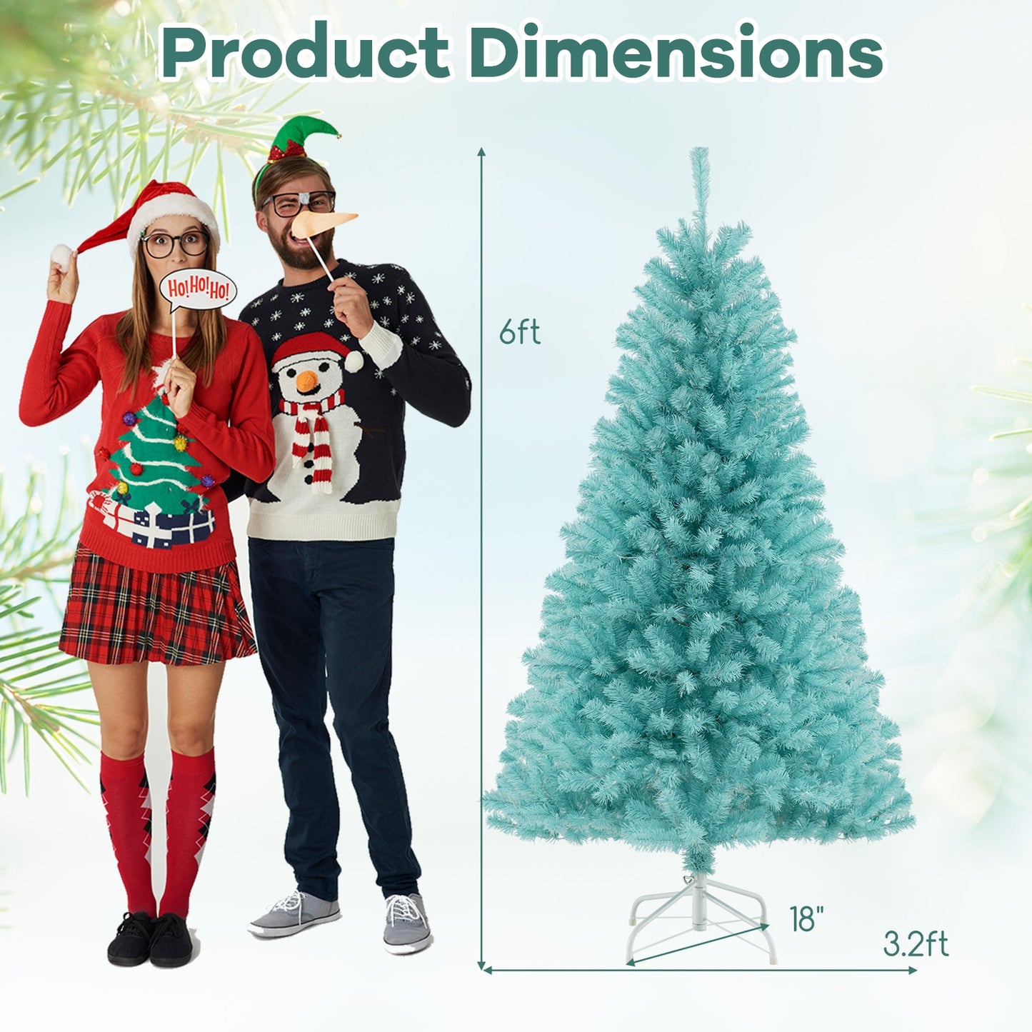 6 ft blue artificial Christmas tree with 280 warm white LED lights and foldable metal stand, holiday decor by Wilsons Home Store