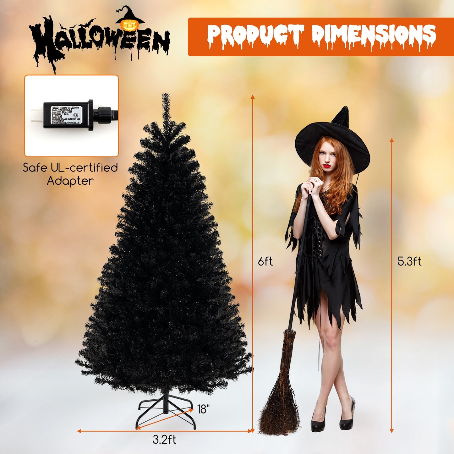 6/7/8 Feet Artificial Christmas Tree with 6 Lighting Modes and Spooky Sounds-6 ft