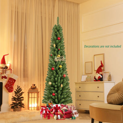 5/6/7/8 Feet Pencil Christmas Tree with 295/392/523/671 Memory Wire Branch Tips and Upgraded Metal Stand-8 ft