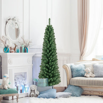 5/6/7/8 Feet Pencil Christmas Tree with 295/392/523/671 Memory Wire Branch Tips and Upgraded Metal Stand-8 ft