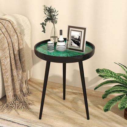 20 Inch Mid-century Modern Coffee End Table with Sea Shell Decoration-Green