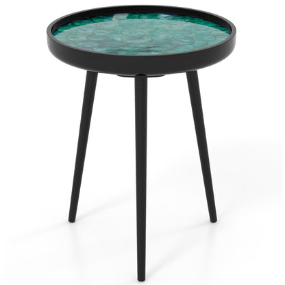 20 Inch Mid-century Modern Coffee End Table with Sea Shell Decoration-Green