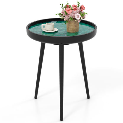 16 Inch Mid-century Modern Coffee End Table with Sea Shell Decoration-Green