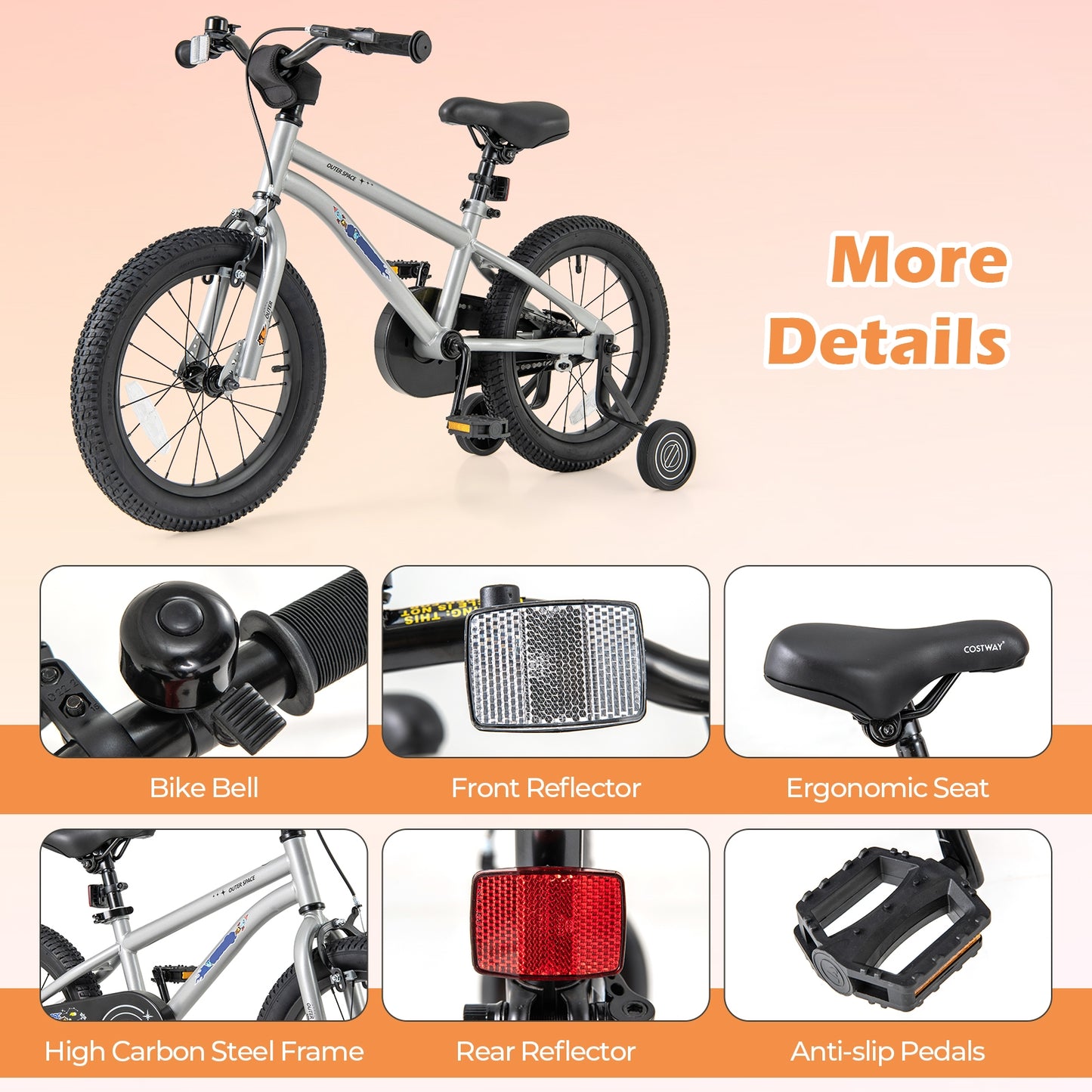16-Inch Kids Bike Bicycle for Boys Girls 4-7 Adjustable with High Carbon Steel Frame-16 inches