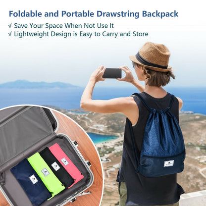 Drawstring Backpack String Bag Foldable Sports Sack with Zipper Pocket-Black