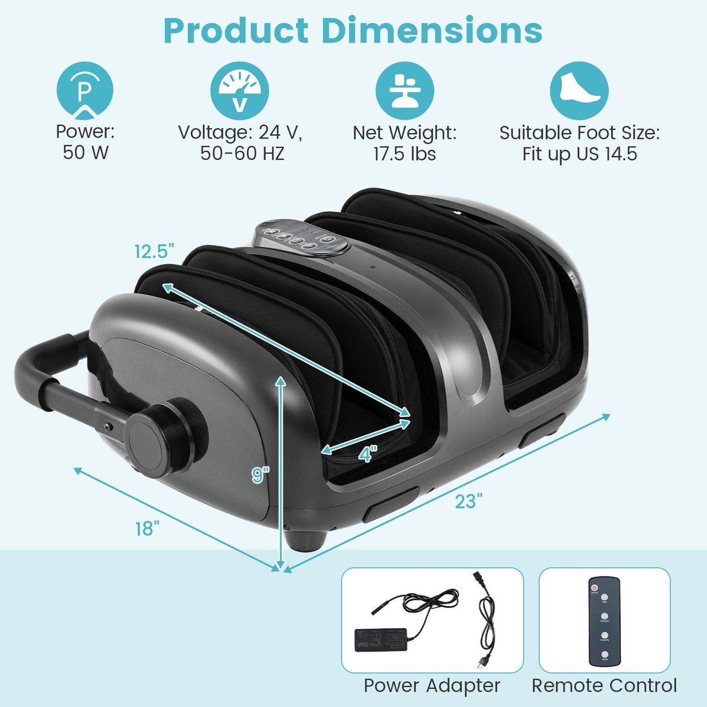 Foot and Calf Massager with Heat for Blood Circulation Pain Relief-Black