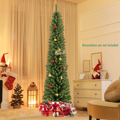 5/6/7/8 Feet Pencil Christmas Tree with 295/392/523/671 Memory Wire Branch Tips and Upgraded Metal Stand-8 ft