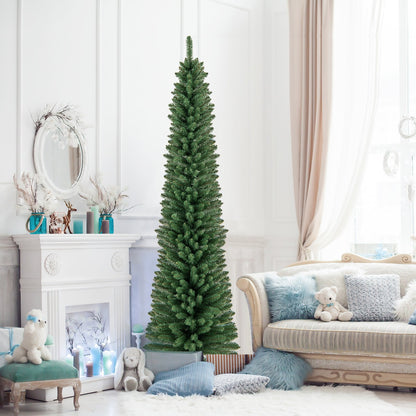 5/6/7/8 Feet Pencil Christmas Tree with 295/392/523/671 Memory Wire Branch Tips and Upgraded Metal Stand-8 ft