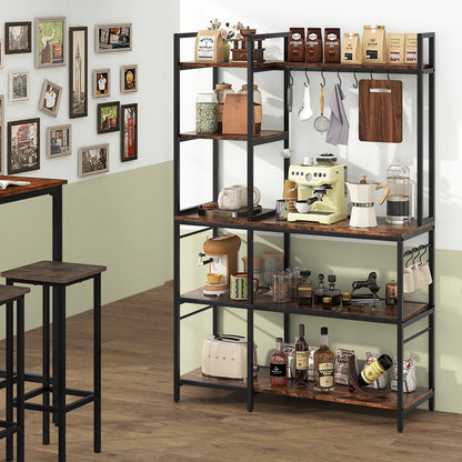 5-Tier Bakers Rack with Power Outlets and 10 S-Shaped Hooks-Black