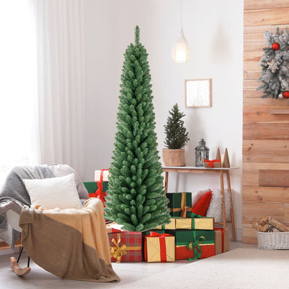 Pencil Christmas Tree with Memory Wire Branch Tips and Warm  LED Lights-7FT