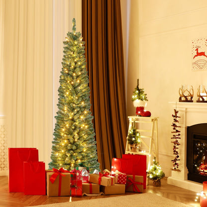 Pencil Christmas Tree with Memory Wire Branch Tips and Warm  LED Lights-7FT