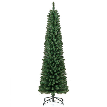 Pencil Christmas Tree with Memory Wire Branch Tips and Warm  LED Lights-7FT