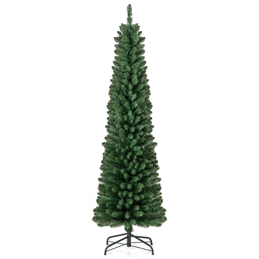 6-foot Pencil Christmas Tree with memory wire branch tips and warm LED lights, holiday decor by Wilsons Home Store