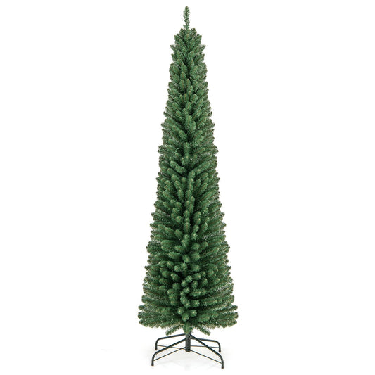 Pencil Christmas Tree with Memory Wire Branch Tips and Warm  LED Lights-7FT