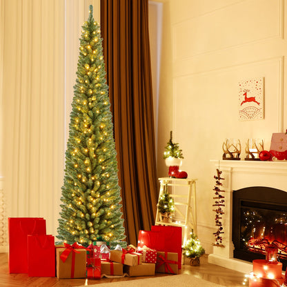 Pencil Christmas Tree with Memory Wire Branch Tips and Warm  LED Lights-8FT