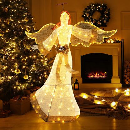 5.2 Feet Christmas Pre-Lit Angel with Halo Wings and 180 Warm White LED Lights