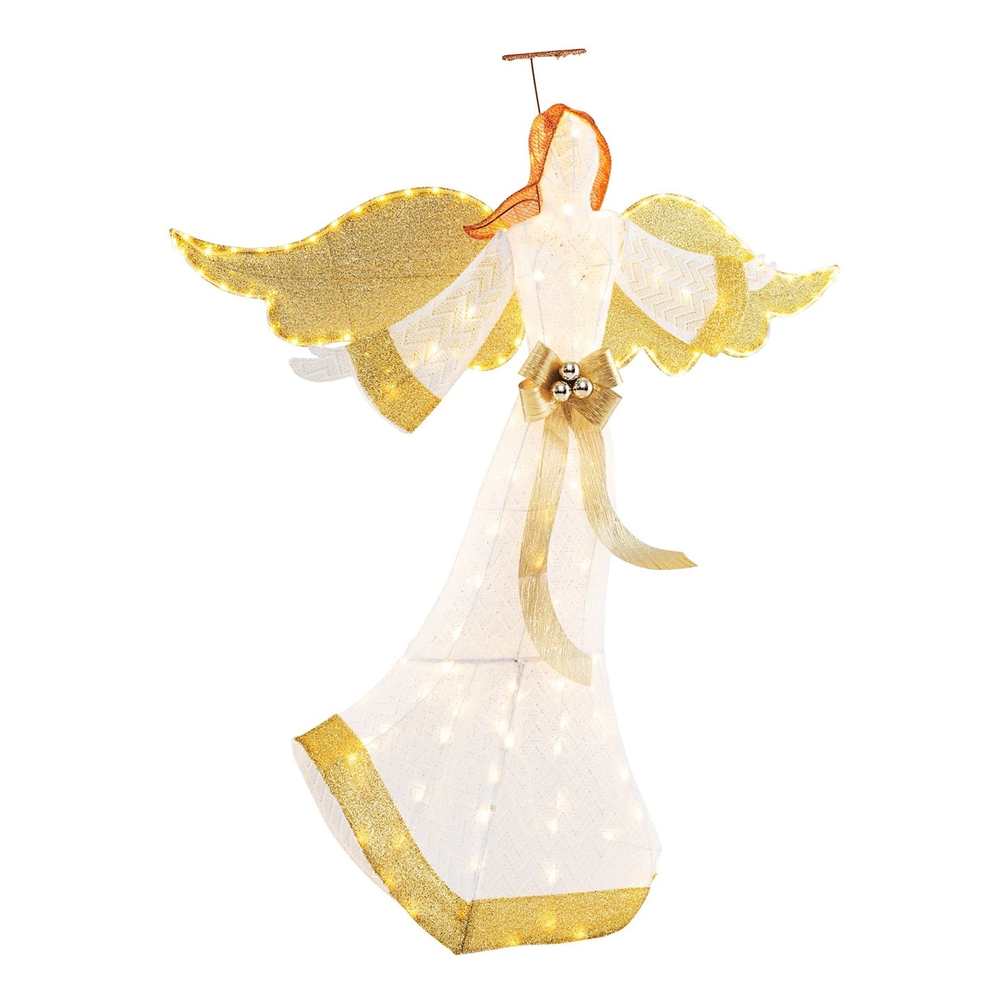 5.2 Feet Christmas Pre-Lit Angel with Halo Wings and 180 Warm White LED Lights