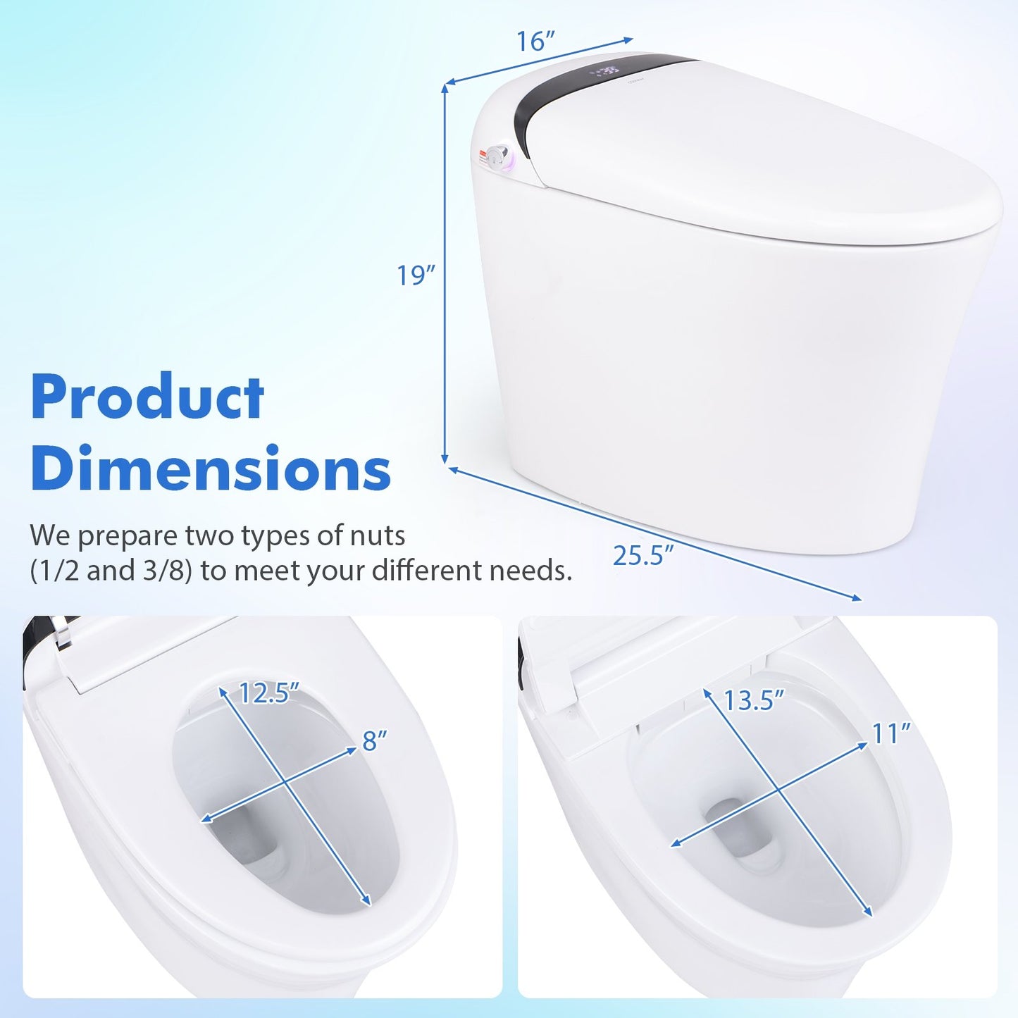 One-Piece Elongated Smart Toilet Bidet 1.28 GPF  Dual-flush