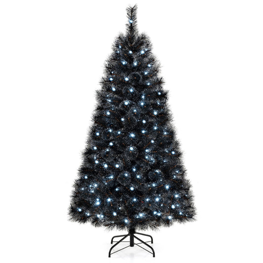 6/7/8 Feet Black Artificial Halloween Christmas Tree with PVC Branch Tips and 210/320/450 Cool White LED Lights-S