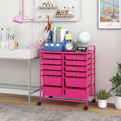 12-Drawer Rolling Storage Cart with Removable Drawers and Lockable Wheels-White
