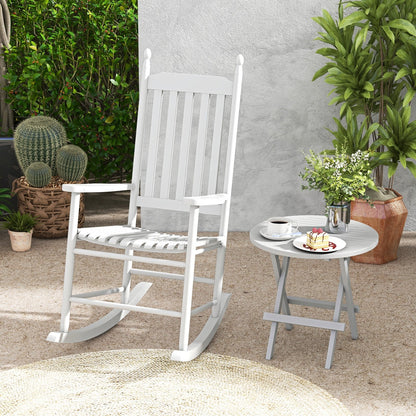 High-Back Acacia Wood Outdoor Rocking Chair with Solid Rocking Base-Black