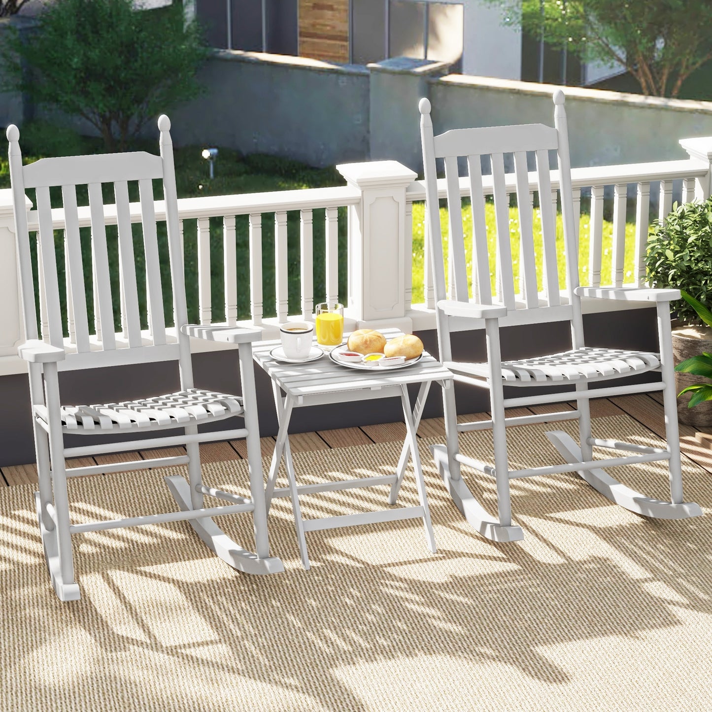 High-Back Acacia Wood Outdoor Rocking Chair with Solid Rocking Base-Black