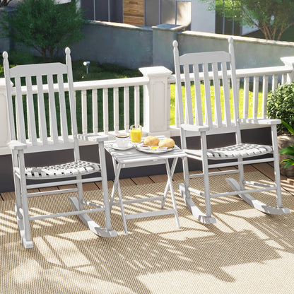 High-Back Acacia Wood Outdoor Rocking Chair with Solid Rocking Base-Black