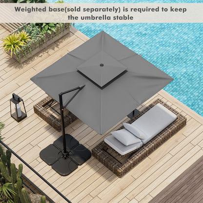 9.5 Feet Cantilever Patio Umbrella with 360° Rotation and Double Top-Beige