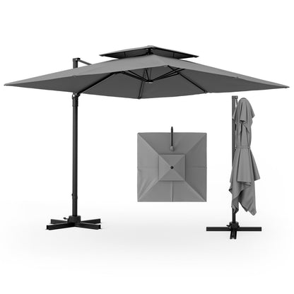 9.5 Feet Cantilever Patio Umbrella with 360° Rotation and Double Top-Beige