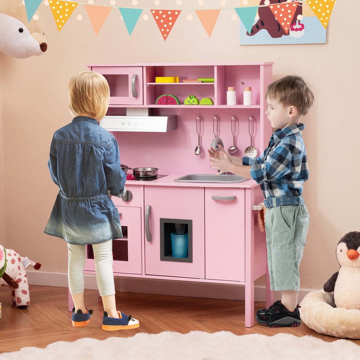 Wooden Pretend Play Kitchen Set for Toddlers-Gray