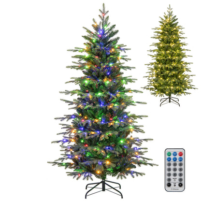 6-foot pre-lit artificial Christmas tree with warm white LED lights, full evergreen branches, and realistic holiday decor appearance.