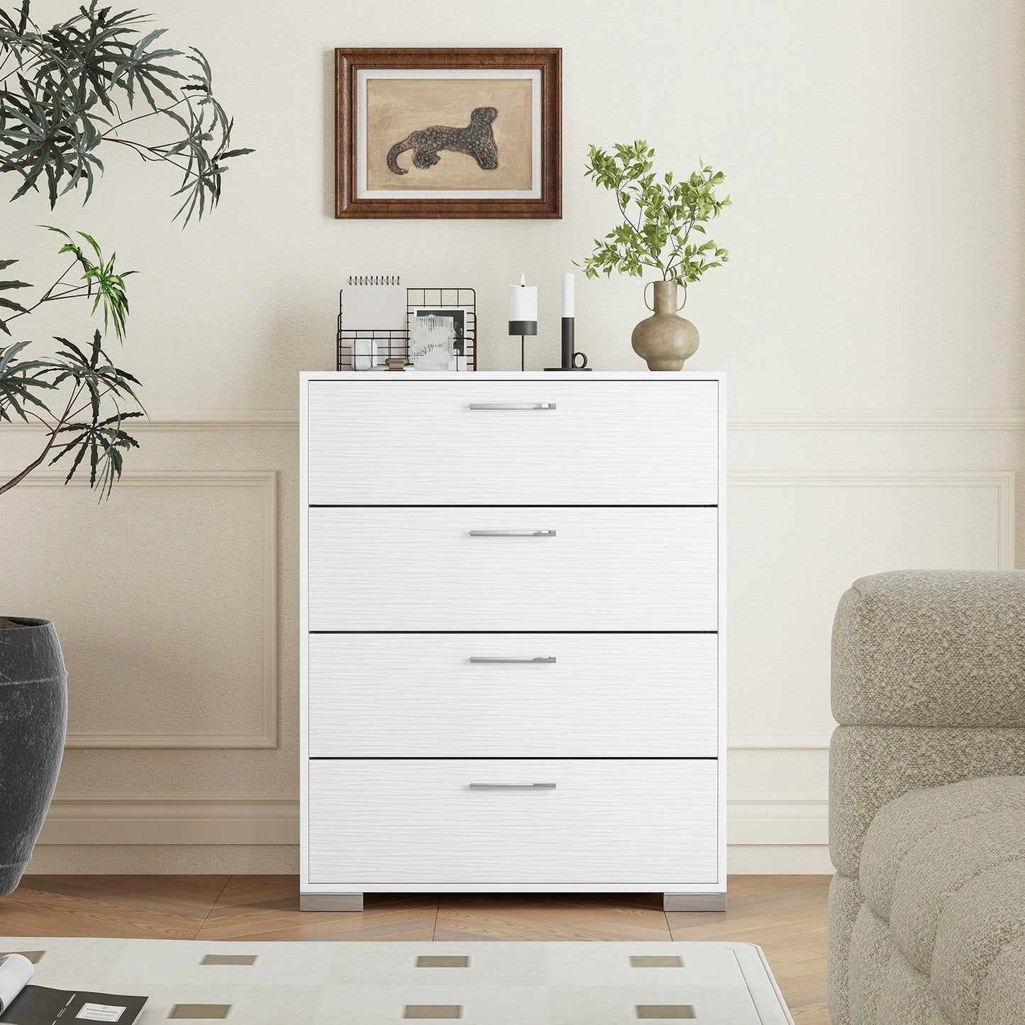 4 Drawer Storage Cabinet with Metal Legs Handles with Anti-Toppling Devices-Gray